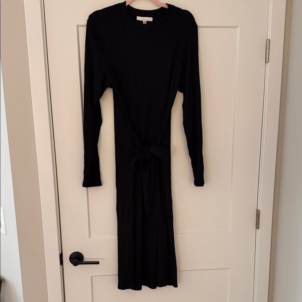 Elegant Black Knit Tie front Dress